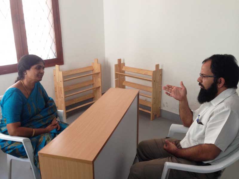 Sr. Montessorian Uma Devi examines Trustee Navaid 